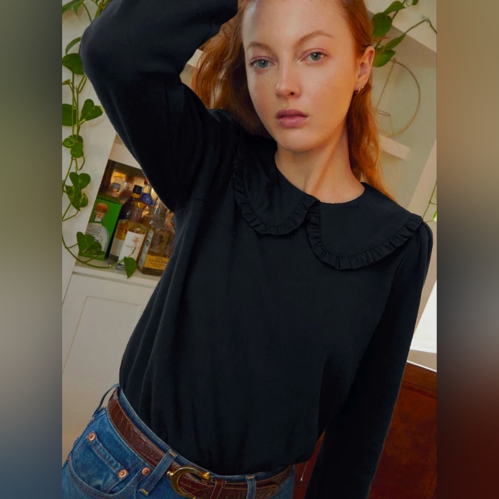 Nation Coco Collared Black Sweatshirt Pilgrim Collar XL